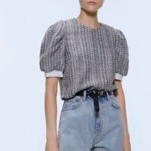 Zara Tweed Puff Sleeve Top